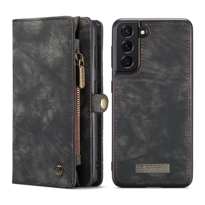 CaseMe Multi-slot Hoesje Samsung Galaxy S21 FE Grijs - Telefoonhoesje met plek voor extra veel pasjes - Pasjeshouder