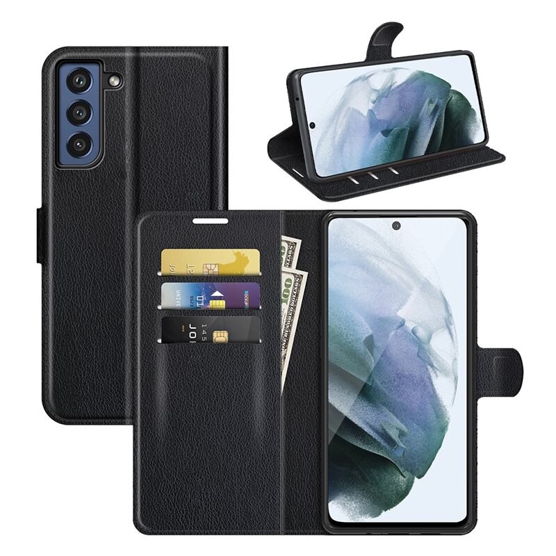 Samsung Galaxy S21 FE Smartphonehoesje Zwart - Portemonneehoesje met kaartvak en ingebouwde standaardfunctie