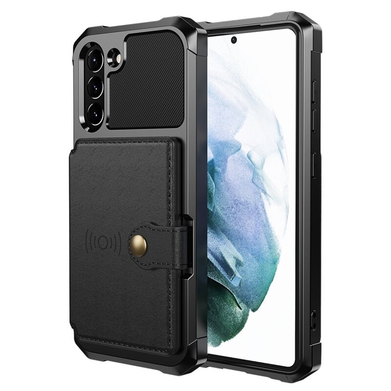 Samsung Galaxy S21 FE Tough Multi-slot Hoesje Zwart - Beschermend hoesje met handig kaartvak in stoer design
