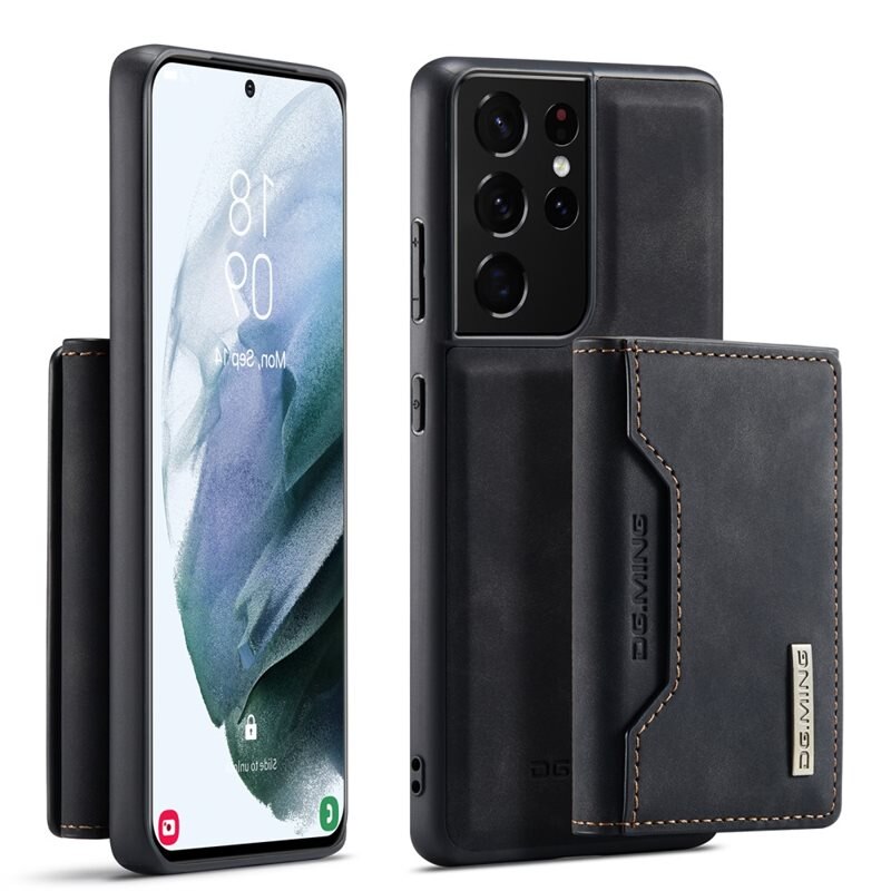 DG.MING Magnetic Card Slots Case Samsung Galaxy S21 Ultra Zwart - Mooi leren hoejse met afneembaar portemonneetje
