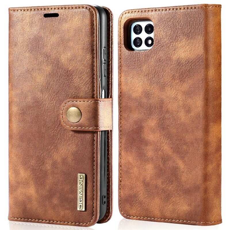 DG.MING Magnet Wallet Samsung Galaxy A22 5G Cognac - Stijlvol lederen boekhoesje met afneembaar magnetisch binnenhoesje