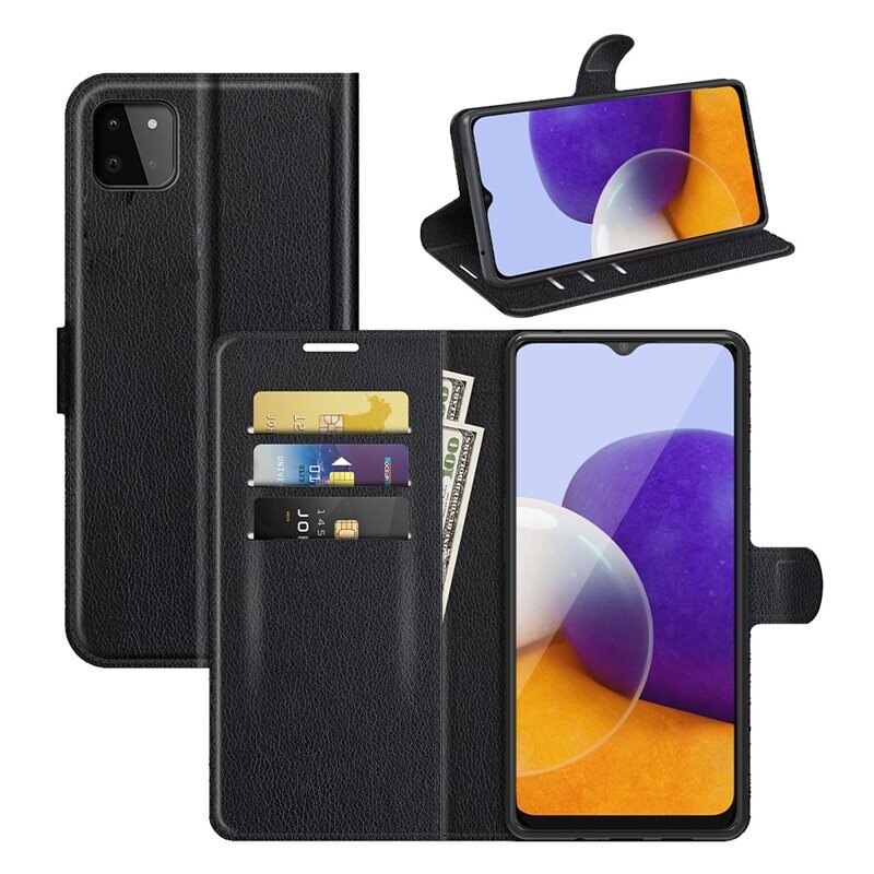 Samsung Galaxy A22 5G Smartphonehoesje Zwart - Portemonneehoesje met kaartvak en ingebouwde standaardfunctie