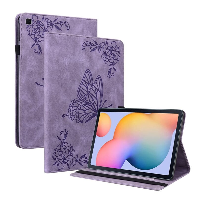 Samsung Galaxy Tab S6 Lite Leren vlinderhoesje Paars - Beschermende tablethoes met mooie print