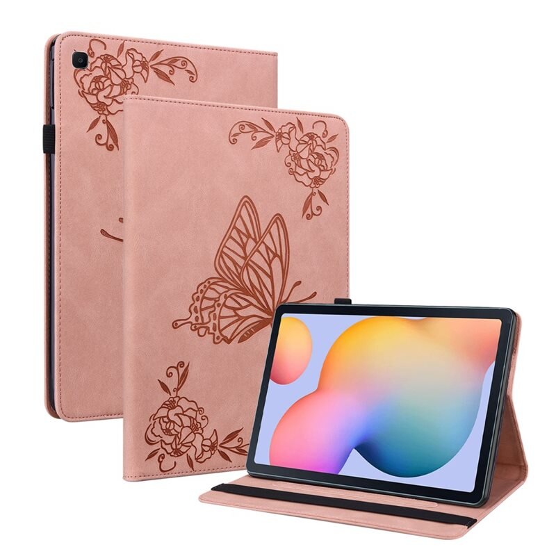 Samsung Galaxy Tab S6 Lite Leren vlinderhoesje Roze - Beschermende tablethoes met mooie print