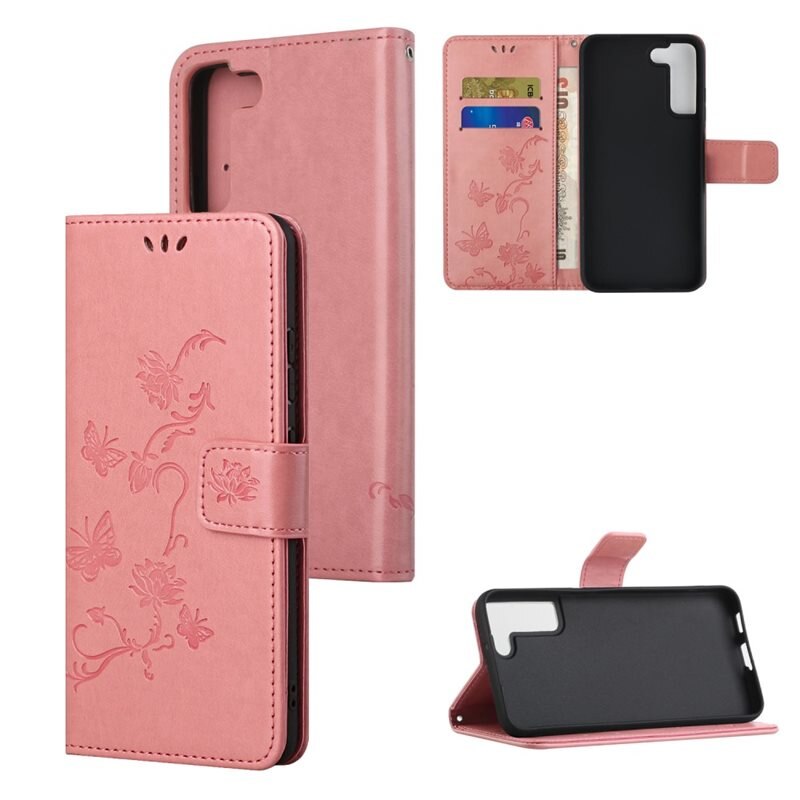 Samsung Galaxy S22 Leren vlinderhoesje Roze - Mooi telefoonhoesje met patroontje