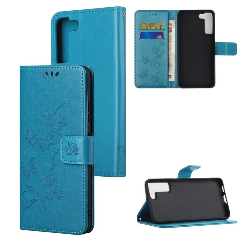 Samsung Galaxy S22 Leren vlinderhoesje Blauw - Mooi telefoonhoesje met patroontje