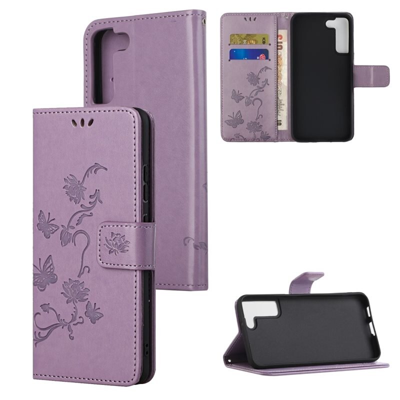Samsung Galaxy S22 Leren vlinderhoesje Paars - Mooi telefoonhoesje met patroontje