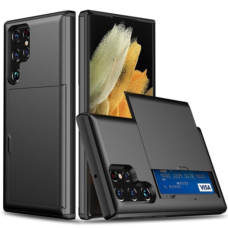 Samsung Galaxy S22 Ultra Hoesje met Cardslot Zwart - Beschermhoes met plek voor pasjes