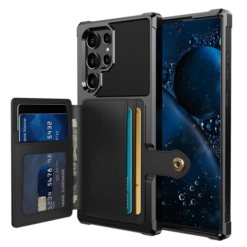Samsung Galaxy S22 Ultra Tough Multi-slot Hoesje Zwart - Beschermend hoesje met handig kaartvak in stoer design