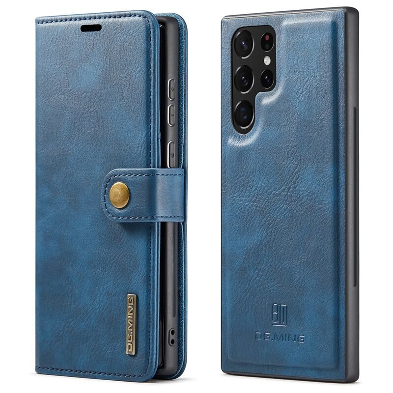 DG.MING Magnet Wallet Samsung Galaxy S22 Ultra Blue - Stijlvol lederen boekhoesje met afneembaar magnetisch binnenhoesje
