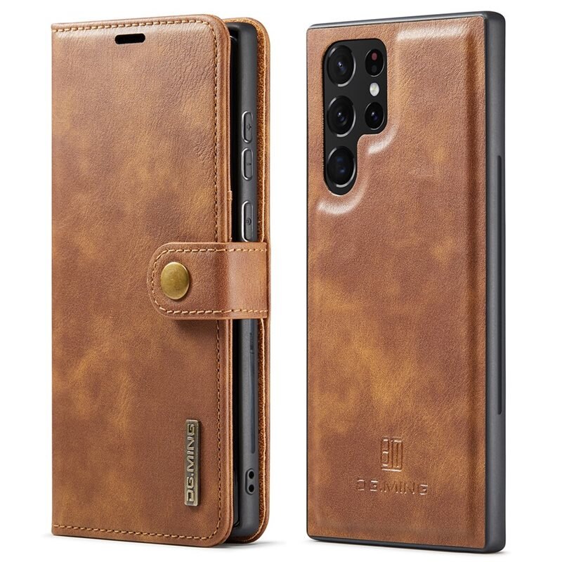 DG.MING Magnet Wallet Samsung Galaxy S22 Ultra Cognac - Stijlvol lederen boekhoesje met afneembaar magnetisch binnenhoesje