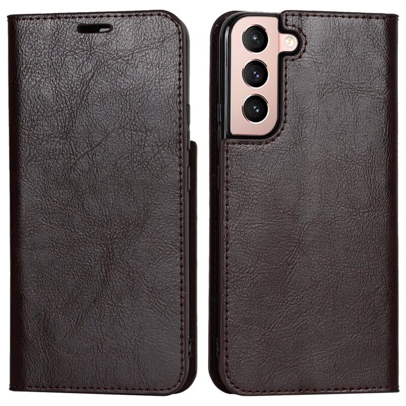 Samsung Galaxy S22 Mobielhoesje Echt Leer Donkerbruin - Dun hoesje met kaartvak en standaardfunctie