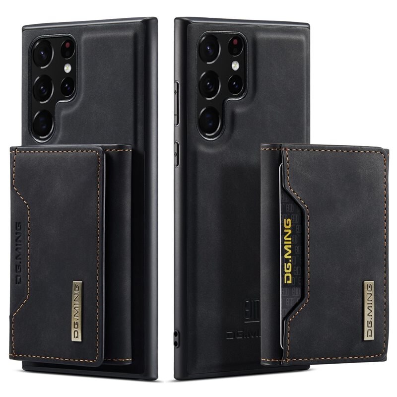 DG.MING Magnetic Card Slots Case Samsung Galaxy S22 Ultra Zwart - Mooi leren hoejse met afneembaar portemonneetje