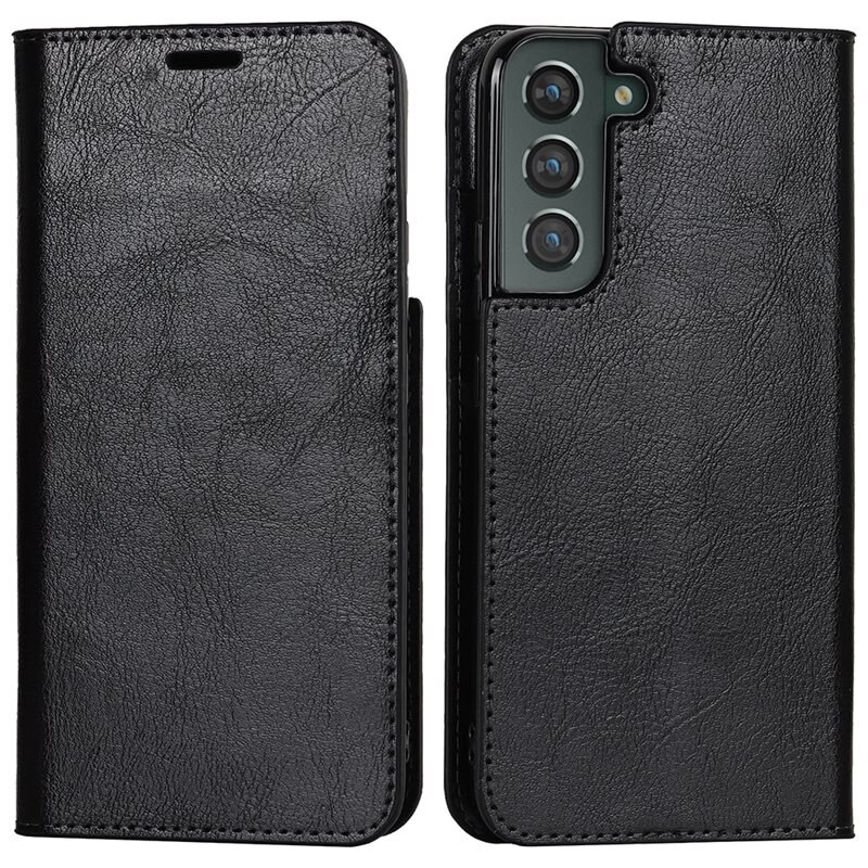 Samsung Galaxy S22 Plus Mobielhoesje Echt Leer Zwart - Dun hoesje met kaartvak en standaardfunctie