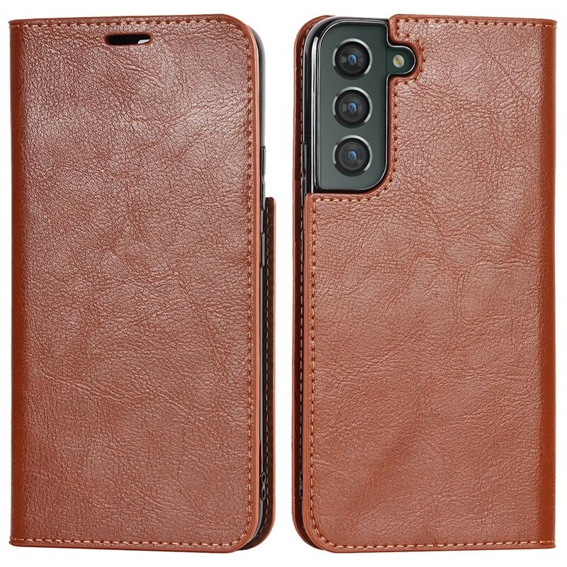 Samsung Galaxy S22 Plus Mobielhoesje Echt Leer Bruin - Dun hoesje met kaartvak en standaardfunctie