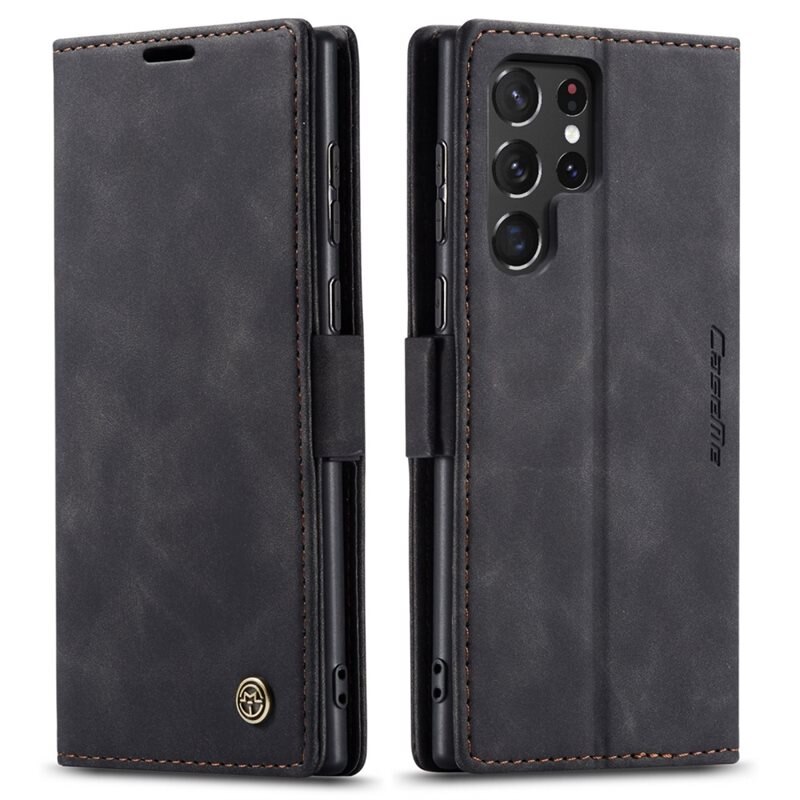 CaseMe Slim Bookcover Hoesje Samsung Galaxy S22 Ultra Zwart - Dun telefoonhoesje met pasjeshouder