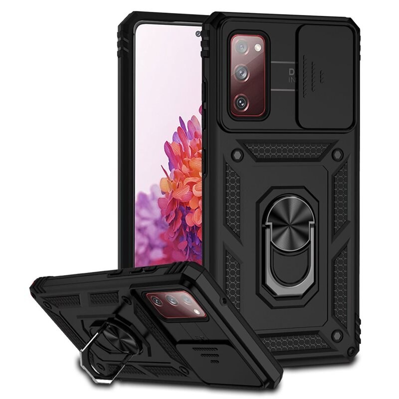 Samsung Galaxy S20 FE Hybridcase Ring + Camera Protector Zwart - Cool hoesje met gripring en cameraluikje
