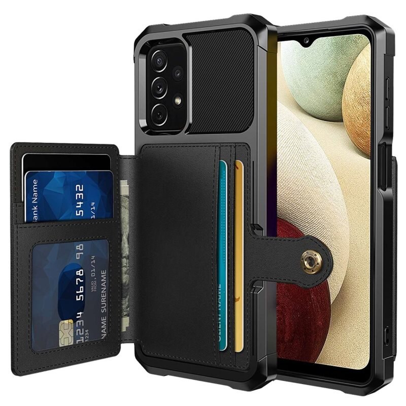 Samsung Galaxy A13 Tough Multi-slot Hoesje Zwart - Beschermend hoesje met handig kaartvak in stoer design