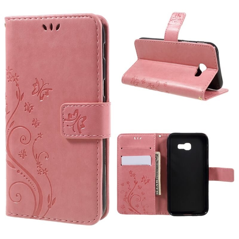 Samsung Galaxy A5 2017 Leren vlinderhoesje Roze - Mooi telefoonhoesje met patroontje