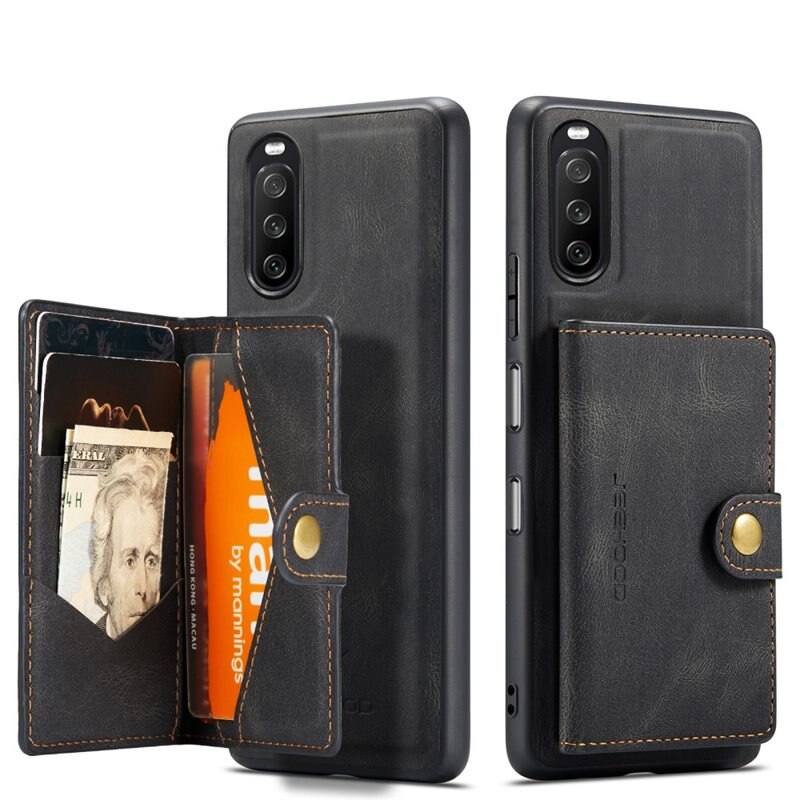 Sony Xperia 10 III Magnetic Wallet Card Case Zwart - Telefoonhoesje met los portemoneetje - Afneembare pasjeshouder