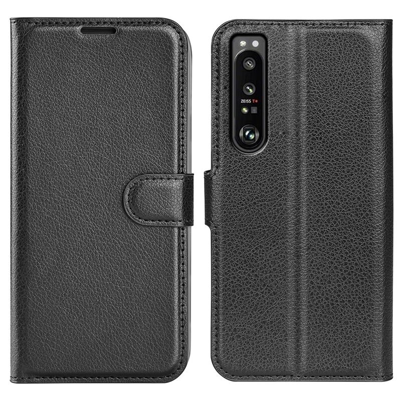 Sony Xperia 1 IV Smartphonehoesje Zwart - Portemonneehoesje met kaartvak en ingebouwde standaardfunctie