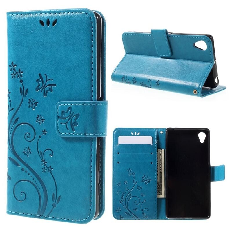 Sony Xperia X Leren vlinderhoesje Blauw - Mooi telefoonhoesje met patroontje