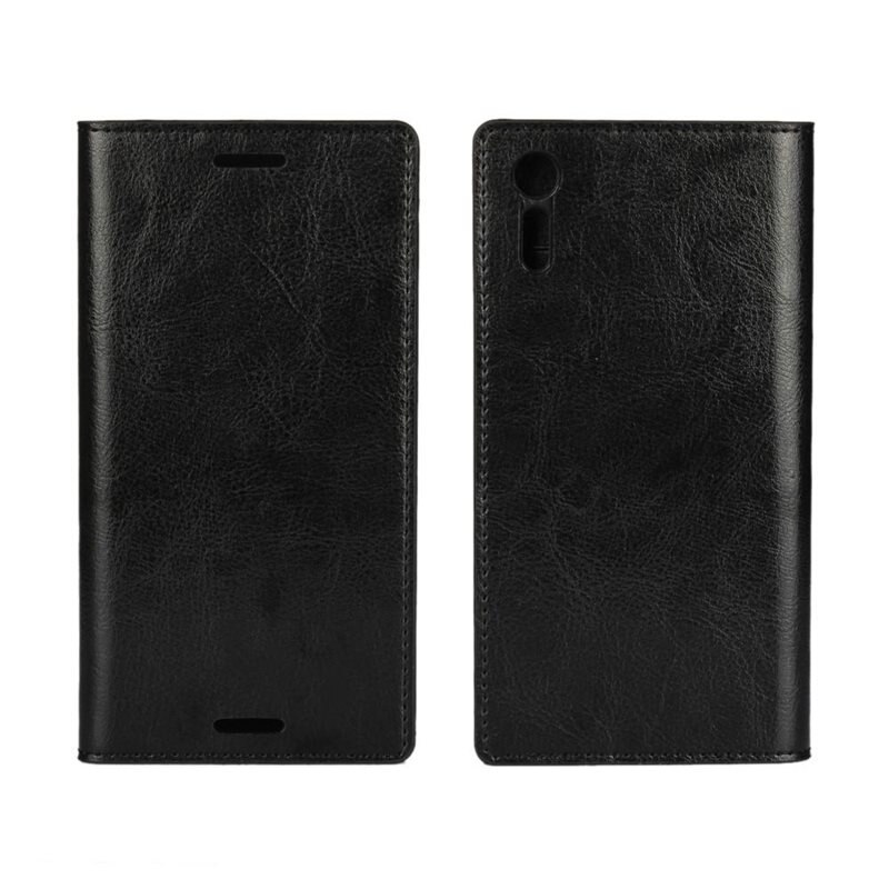 Sony Xperia XZ/XZs Mobielhoesje Echt Leer Zwart - Dun hoesje met kaartvak en standaardfunctie