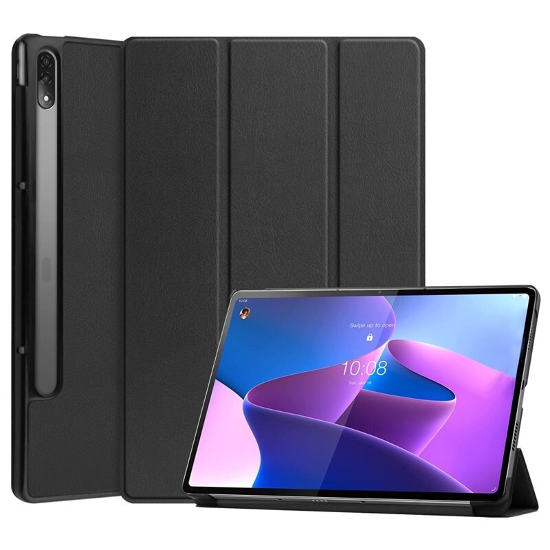 Lenovo Tab P12 Pro Tri-fold Hoesje Zwart - Beschermende tablethoes met standaardfunctie