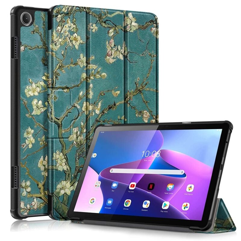 Lenovo Tab M10 (3rd gen) Tri-fold Hoesje Kersenbloemen - Beschermende tablethoes met standaardfunctie