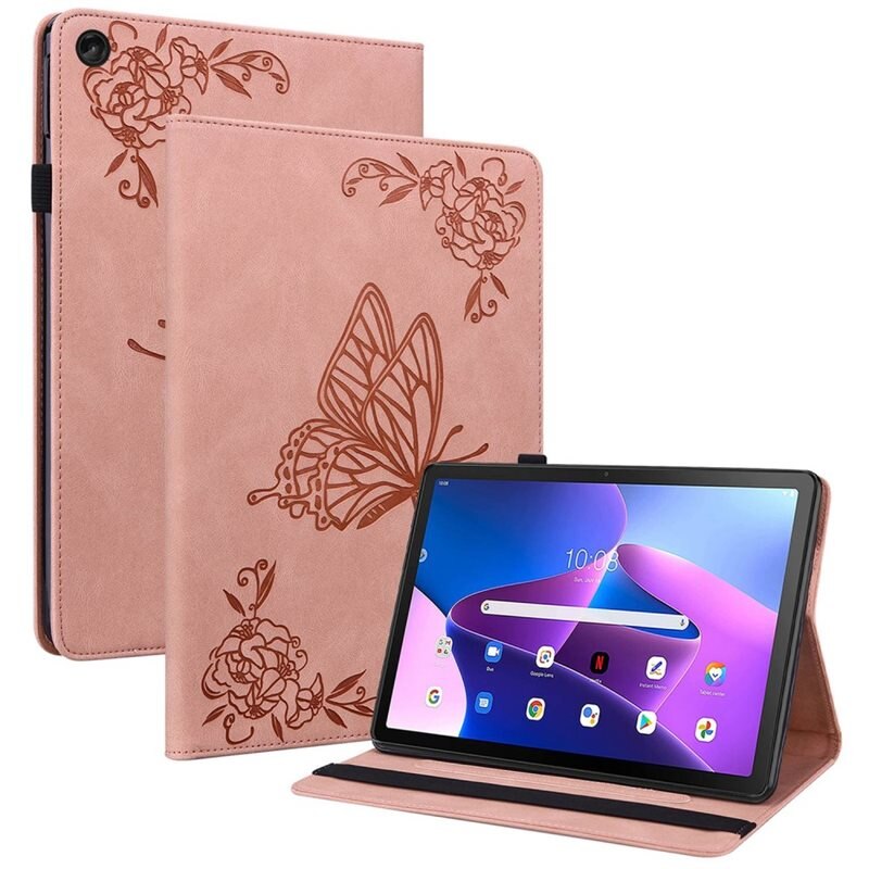 Lenovo Tab M10 (3rd Gen) Leren vlinderhoesje Roze - Beschermende tablethoes met mooie print