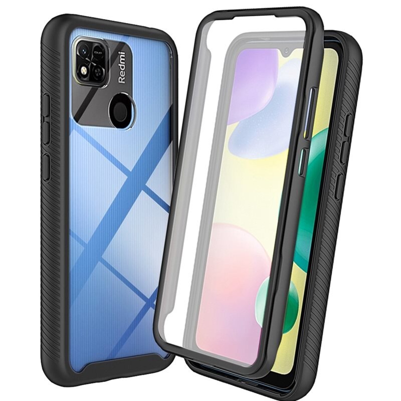 Xiaomi Redmi 9C Full Protection Hoesje Zwart - Volledig dekkend hoesje met gehard glazen schermbescherming