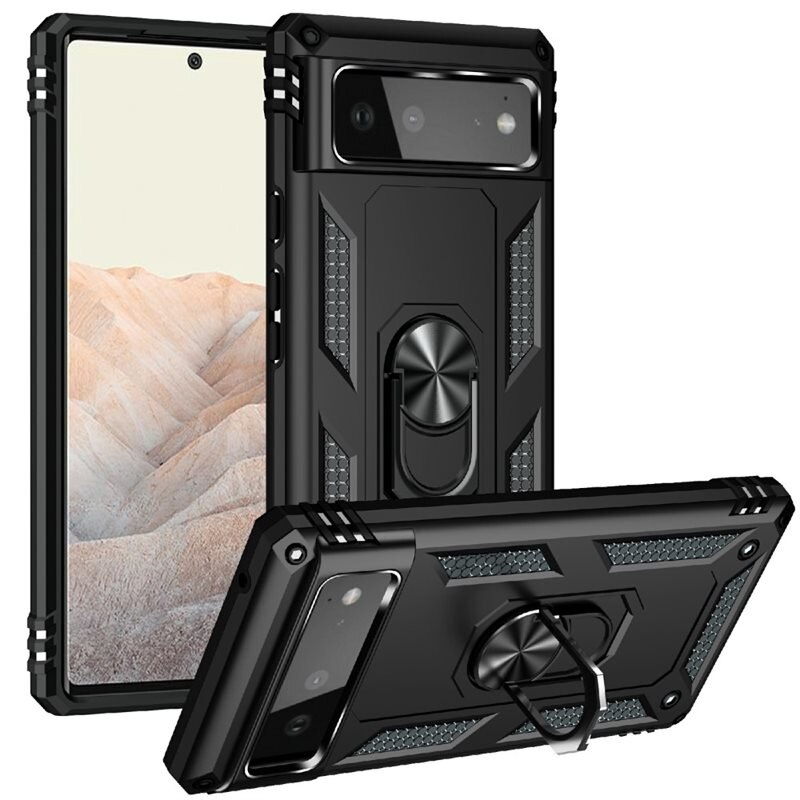 Google Pixel 6 Hybridcase Tech Ring Zwart - Cool telefoonhoesje met ring voor betere grip