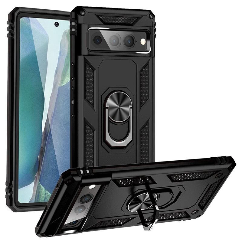 Google Pixel 7 Pro Hybridcase Tech Ring Zwart - Cool telefoonhoesje met ring voor betere grip