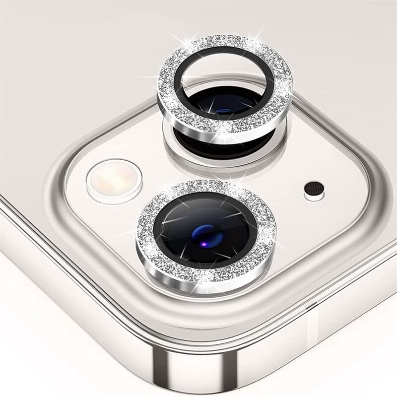 Hat Prince Gehard Glas Camera Protector Aluminium Schitteren iPhone 13 Mini zilver - Dunne, glitterende camerabescherming - Past samen met een hoesje