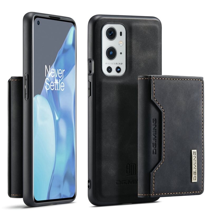 DG.MING Magnetic Card Slots Case OnePlus 9 Pro Zwart - Mooi leren hoejse met afneembaar portemonneetje