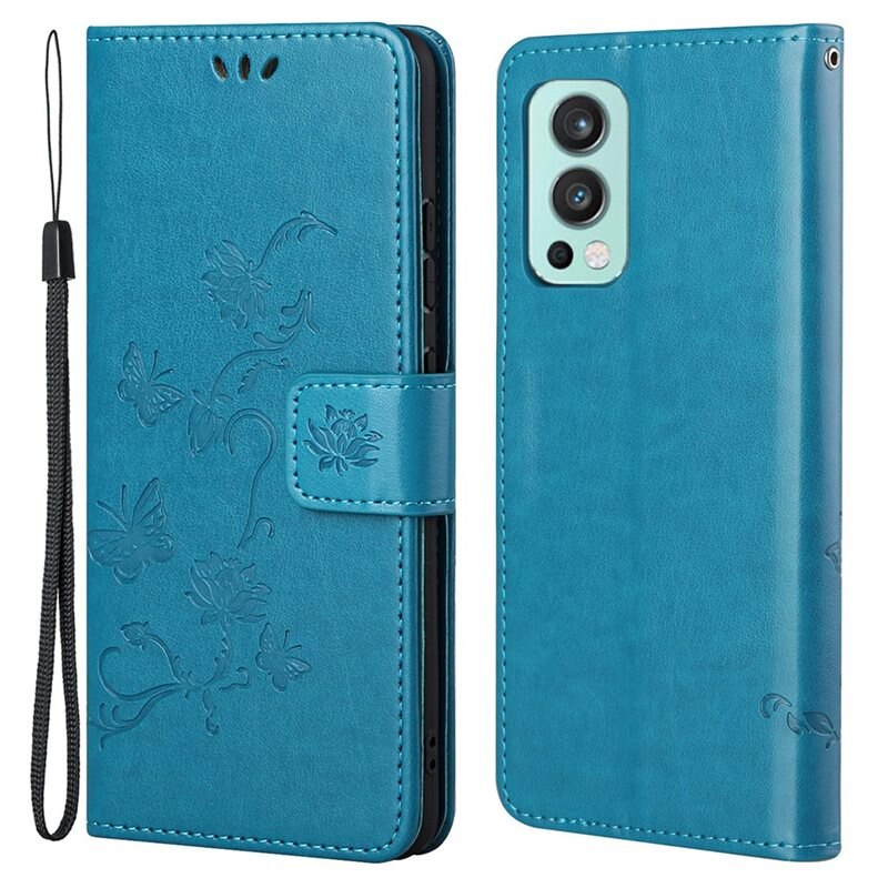 OnePlus Nord 2 5G Leren vlinderhoesje Blauw - Mooi telefoonhoesje met patroontje