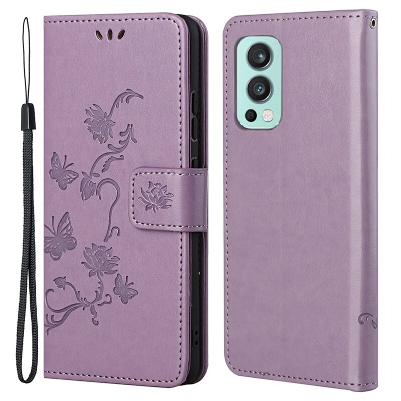 OnePlus Nord 2 5G Leren vlinderhoesje Paars - Mooi telefoonhoesje met patroontje