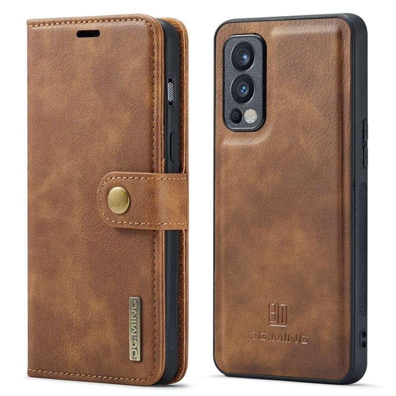 DG.MING Magnet Wallet OnePlus Nord 2 5G Cognac - Stijlvol lederen boekhoesje met afneembaar magnetisch binnenhoesje