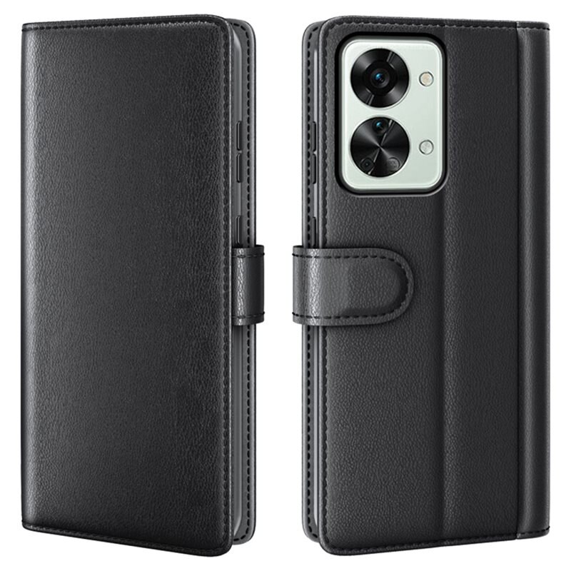 Oneplus Nord 2T 5G Echt lederen hoesje Zwart - Klassiek boekhoesje met plek voor briefgeld en pasjes