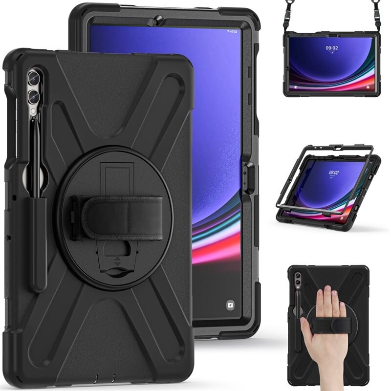 Samsung Galaxy Tab S9 Plus Schokbestendige Hybridcase met schouderriem zwart - Beschermende tablethoes