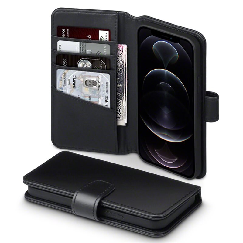 Effeir Genuine Leather Wallet iPhone 13 Pro Zwart - Boekhoesje van echt leer
