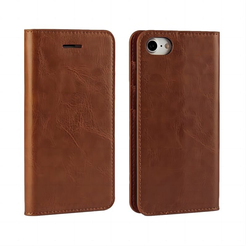 iPhone 7 Mobielhoesje Echt Leer Bruin - Dun hoesje met kaartvak en standaardfunctie