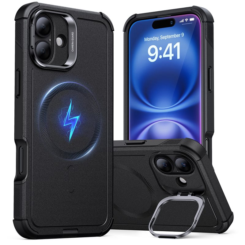 ESR Cyber Armor Hoesje Kickstand HaloLock MagSafe iPhone 16 Black