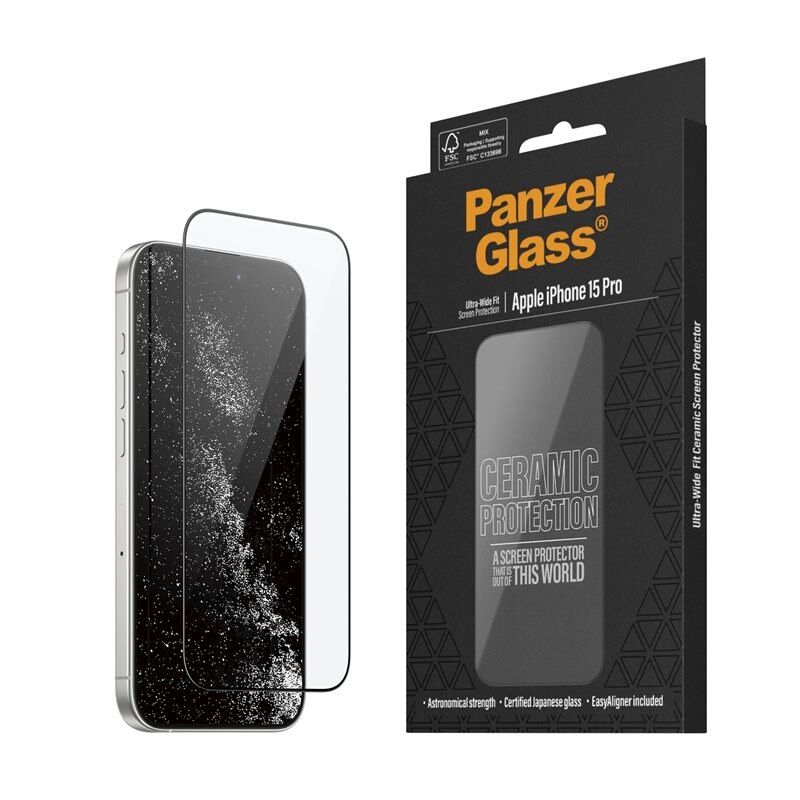 PanzerGlass iPhone 15 Pro Ceramic Screen Protector (with EasyAligner) Ultra Wide Fit