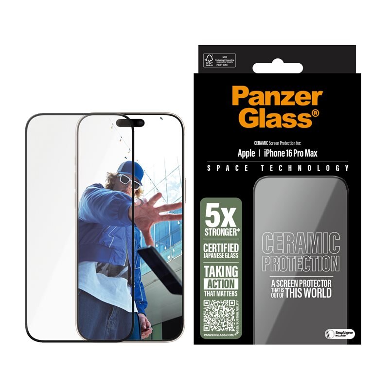 PanzerGlass iPhone 16 Pro Max Ceramic Screen Protector (with EasyAligner) Ultra Wide Fit