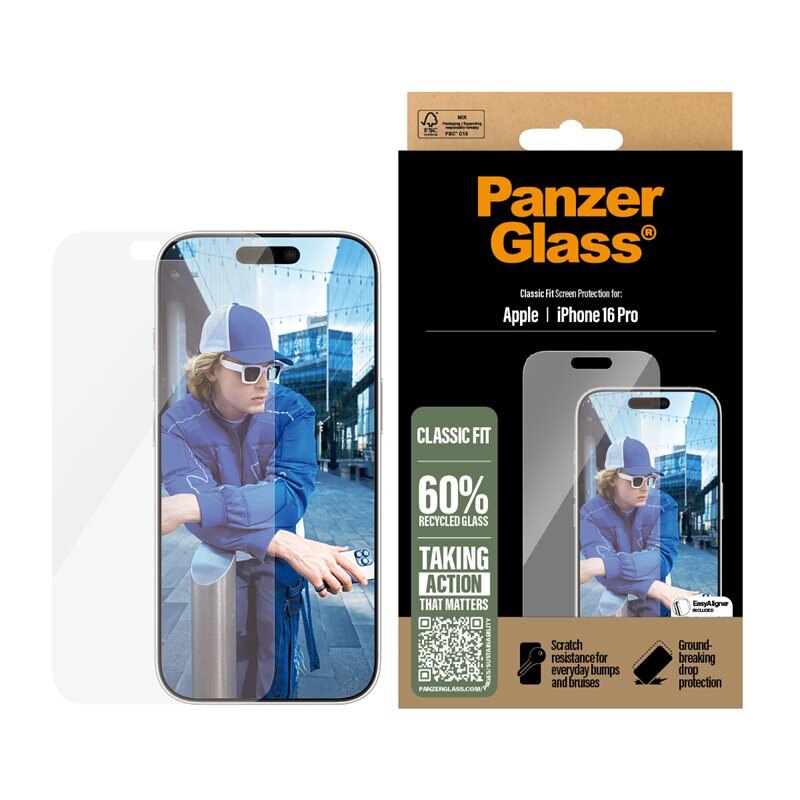 PanzerGlass iPhone 16 Pro Screen Protector (with EasyAligner) Classic Fit