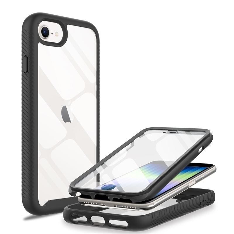 Mobique iPhone SE 2020 Full Protection Hoesje Zwart - Volledig dekkend hoesje met gehard glazen schermbescherming