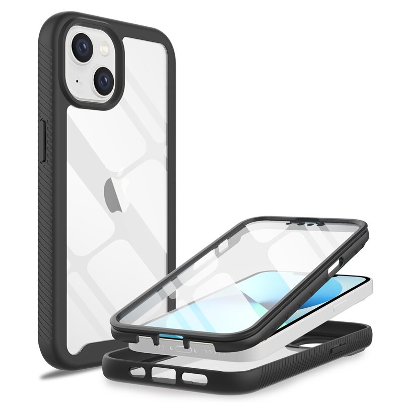 Mobique iPhone 13 Full Protection Hoesje Zwart - Volledig dekkend hoesje met gehard glazen schermbescherming