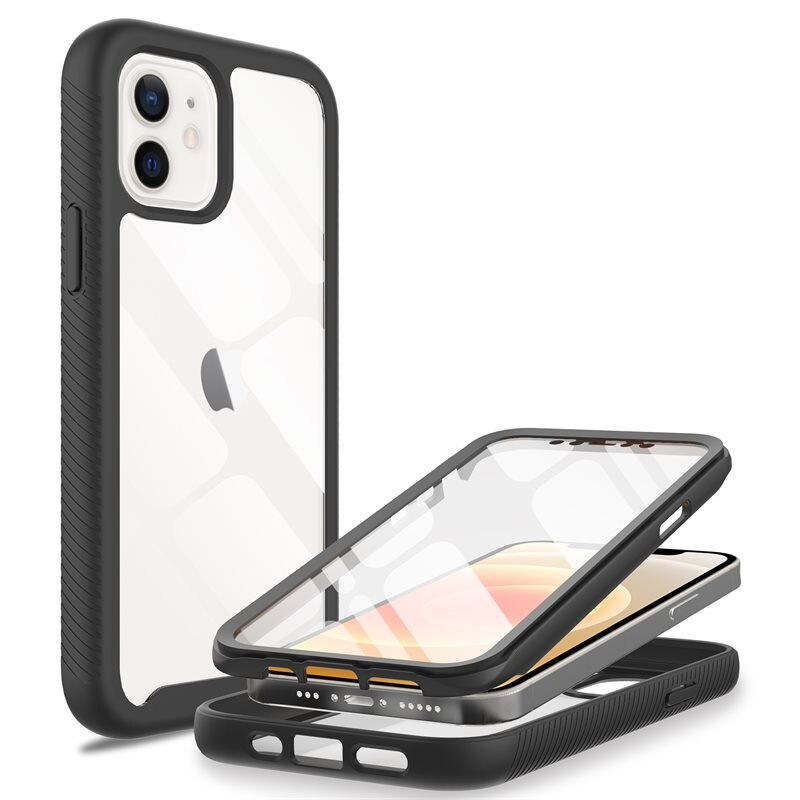 Mobique iPhone 12 Mini Full Protection Hoesje Zwart - Volledig dekkend hoesje met gehard glazen schermbescherming