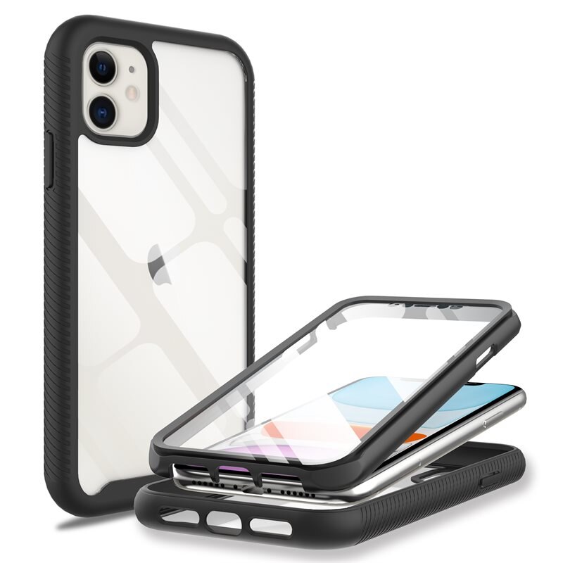 Mobique iPhone 11 Full Protection Hoesje Zwart - Volledig dekkend hoesje met gehard glazen schermbescherming